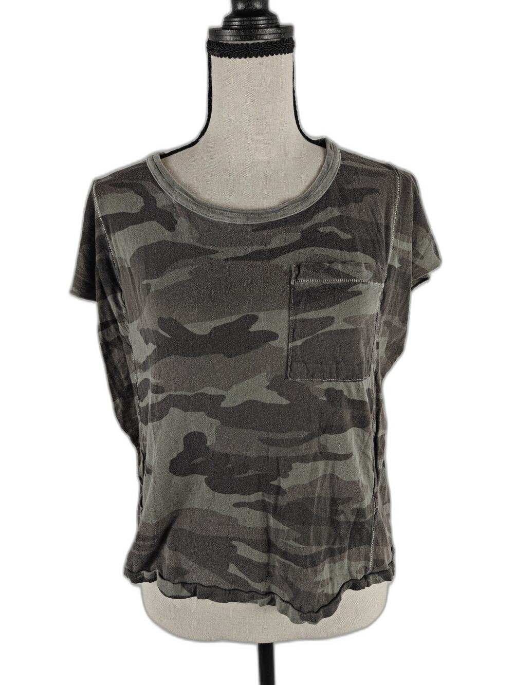Women's Splendid Camo Pocket T-Shirt Gray Green XS